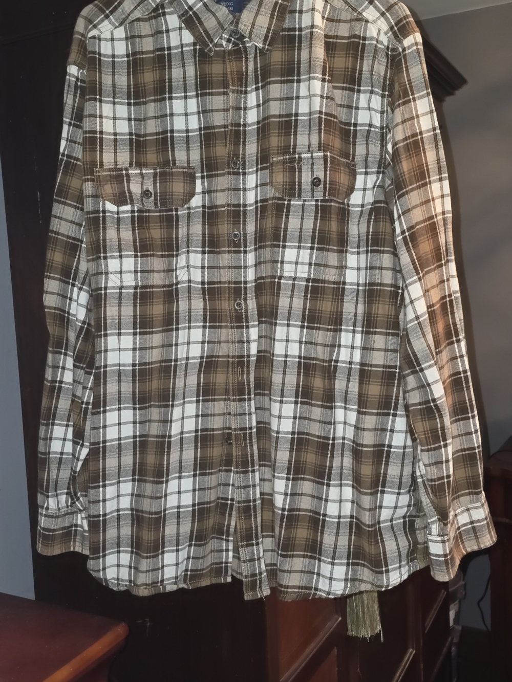 Faded Glory Men's Brown and White Plaid Button-Down Shirt, XL